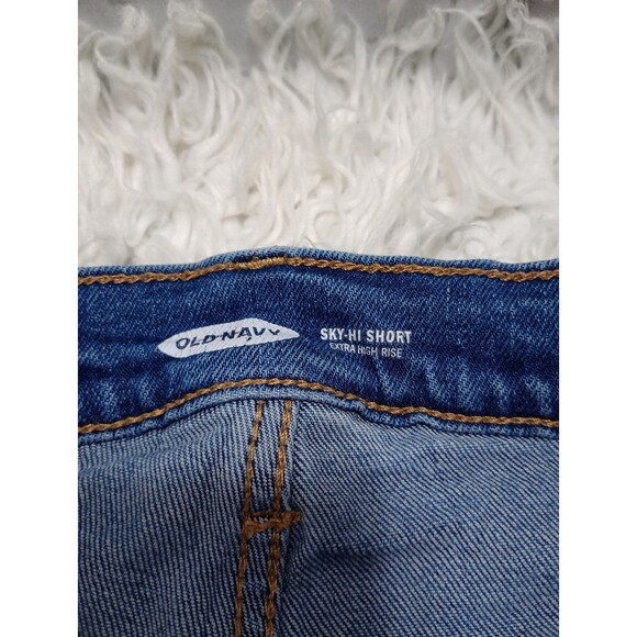 OLD NAVY Sky Hi Extra High Rise Raw Hem Button Fly Denim Shorts Sz 4 - Picture 6 of 12